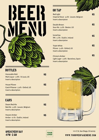 Modifier un modèle de carte des boissons