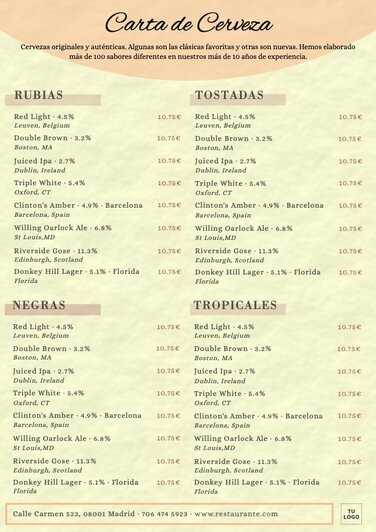 Edita un menú de cervezas