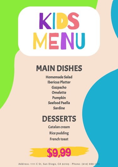 Kids menu templates for cafes and restaurants