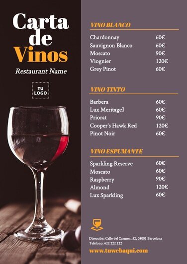 Editar una carta de vinos