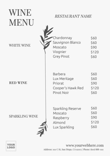 Edit a wine list template