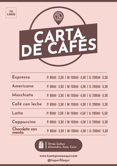 Edita un menú de cafés