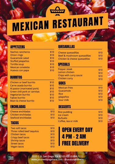 Editar um menu mexicano