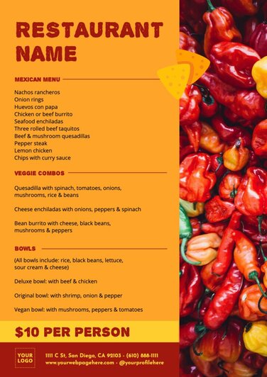 Edit a Mexican menu design