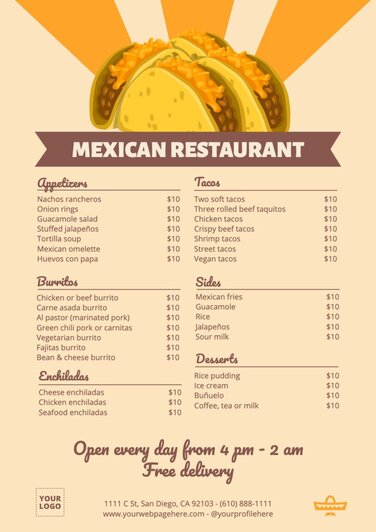 Modifier un menu de restaurant mexicain