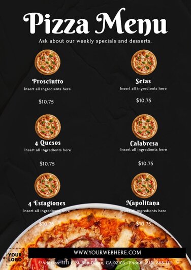 Online customizable pizza menu templates