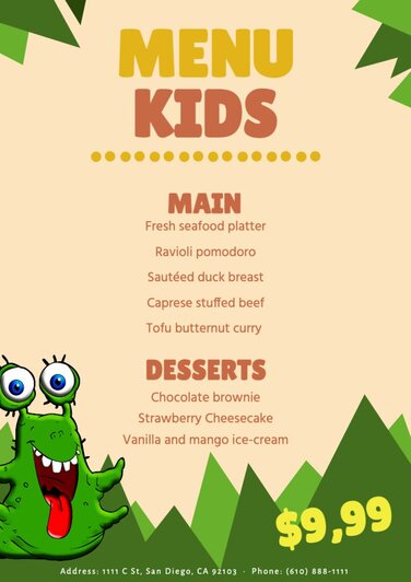 Edit a kids menu template