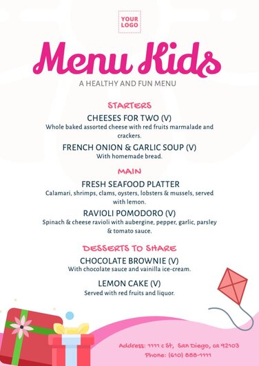 Kids menu templates for cafes and restaurants