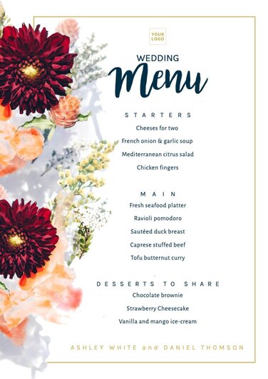 Edit a wedding menu template