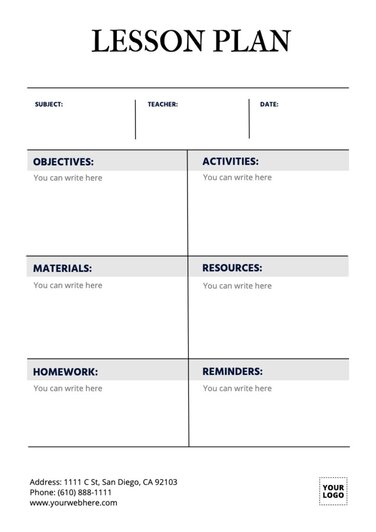 Editable and printable lesson plan templates