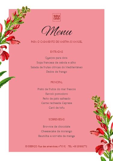 Editar um modelo de menu de casamento
