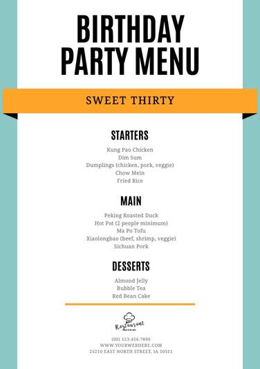 Online customizable birthday menu templates Online customizable birthday menu templates