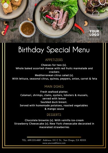 Online customizable birthday menu templates Online customizable birthday menu templates