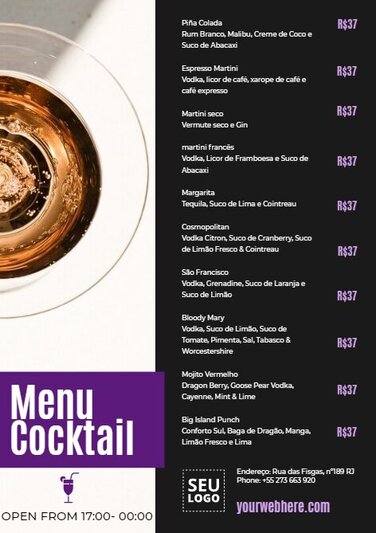 Edite um modelo de menu de bebidas