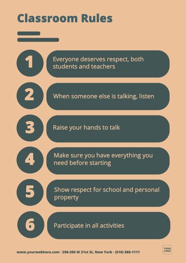 Free customizable classroom rules poster templates