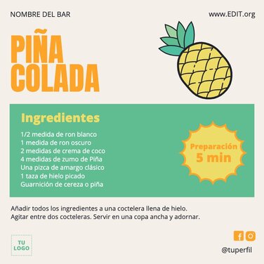 Edita un menú de cócteles