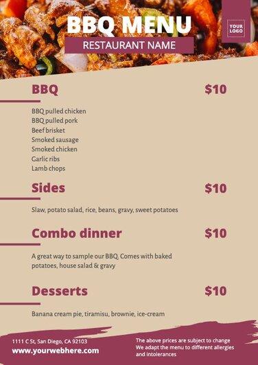 Edit a BBQ menu design