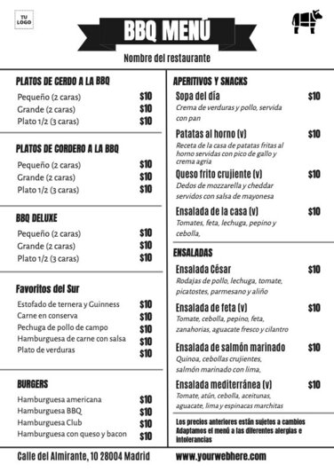 Edita un menú BBQ