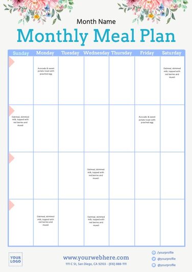 Monthly Meal Plan Templates