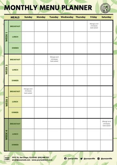 Edit a monthly meal plan