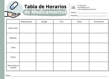 Tablas De Horarios De Medicamentos Editables Online