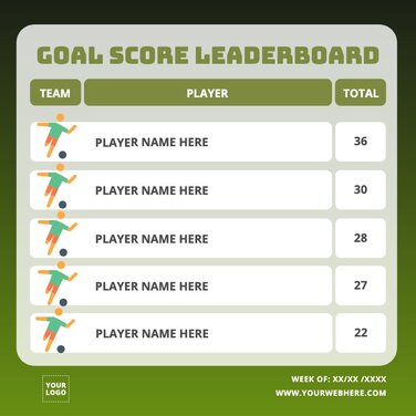 Goal score leaderboard design  Day and mood, Templates, Team player