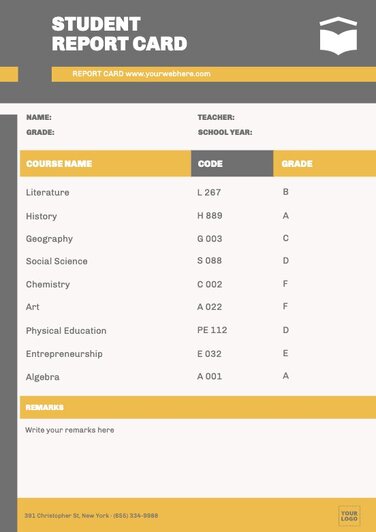 Customizable Student Report Card Templates