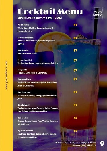 Edite um modelo de menu de bebidas