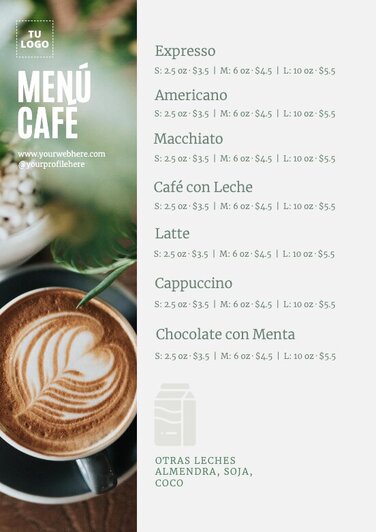 Edita un menú de cafés