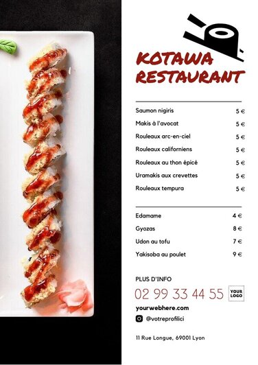 Éditer un menu de sushi