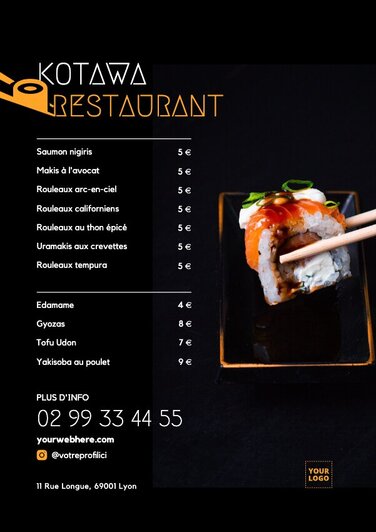 Éditer un menu de sushi
