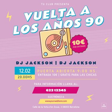 Edita un diseño de fiesta de los 90s