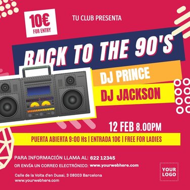 Edita un diseño de fiesta de los 90s