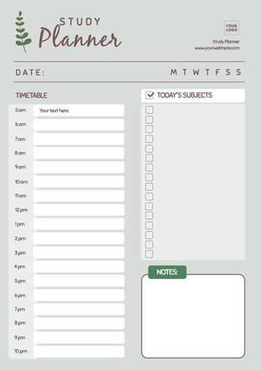 Study Plan Templates To Edit Online