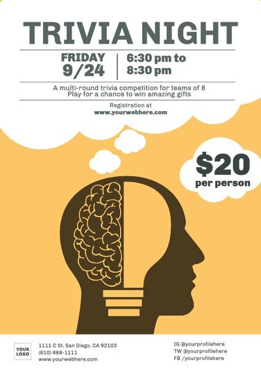 Customize free Trivia night flyers online