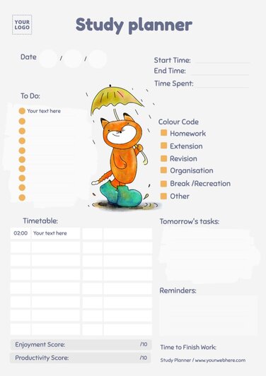 Study Plan Templates To Edit Online