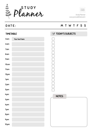 Study Plan Templates To Edit Online