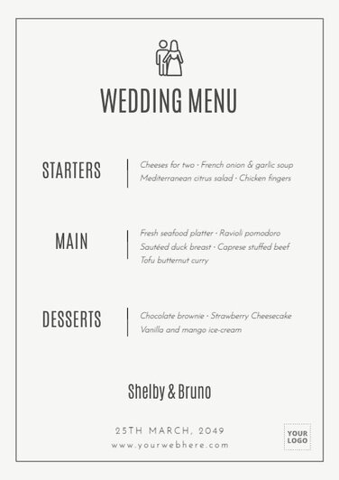 Edit a wedding menu template