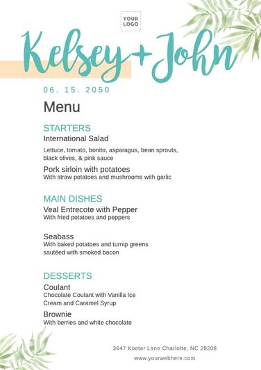 Edit a wedding menu template