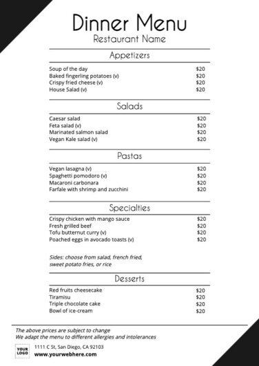 Download Dinner Menu (PDF file) - Monastero's - Ristorante