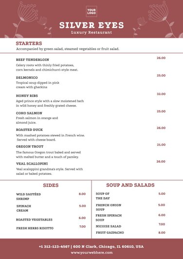 Edit an elegant menu template