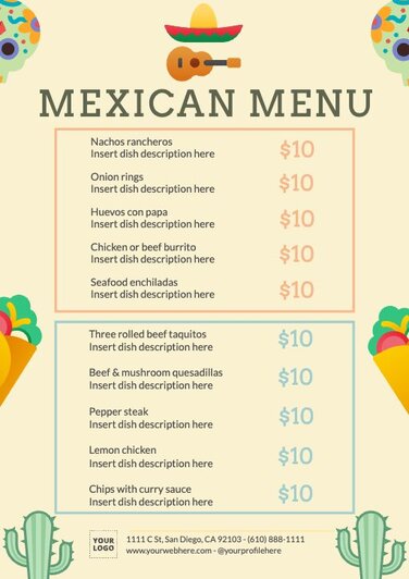 Modifier un menu de restaurant mexicain