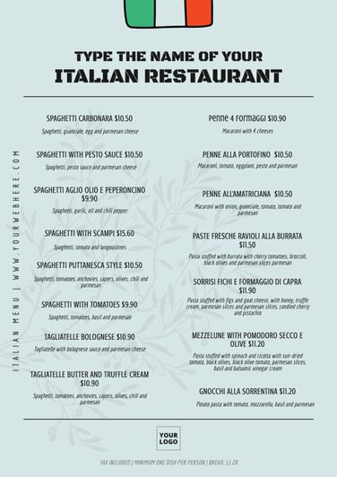 Italian Menu Templates to Customize Online