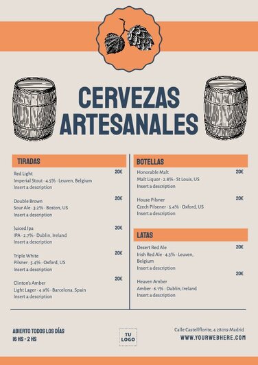 Edita un menú de cervezas