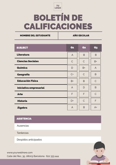 Edita un boletín de notas para alumnos