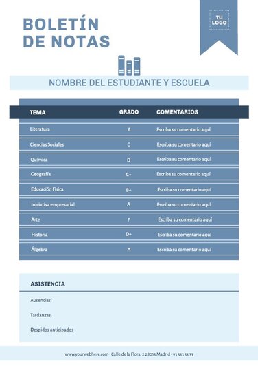 Edita un boletín de notas para alumnos