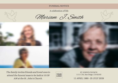 Personalize obituary and memory cards for funeral