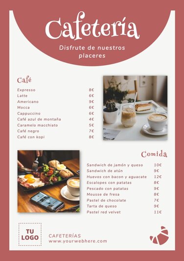 Plantillas para hacer un menú de cafetería gratis