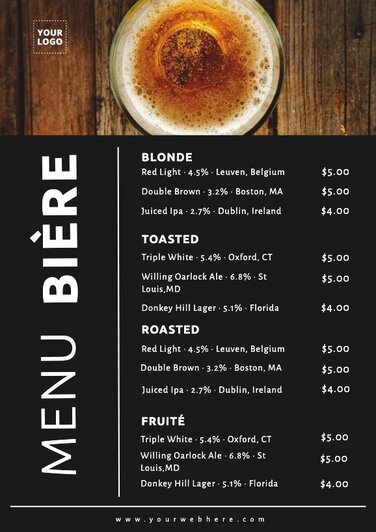 Modifier un modèle de carte des boissons