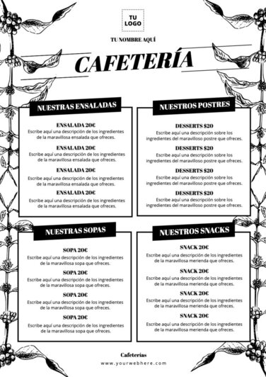 Edita un menú de cafés